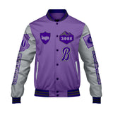 Custom Purple Light Gray Letterman Varsity Jacket Personalized Embroidery Printing