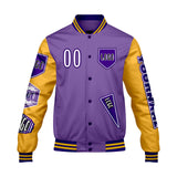 Custom Purple Yellow Letterman Varsity Jacket Personalized Embroidery Printing