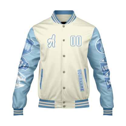 Custom White Lion Blue Letterman Varsity Jacket Personalized Embroidery Printing
