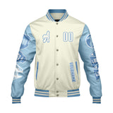 Custom White Lion Blue Letterman Varsity Jacket Personalized Embroidery Printing