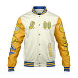 Custom White Yellow Letterman Varsity Jacket Personalized Embroidery Printing