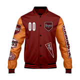 Custom Red Orange Letterman Varsity Jacket Personalized Embroidery Printing