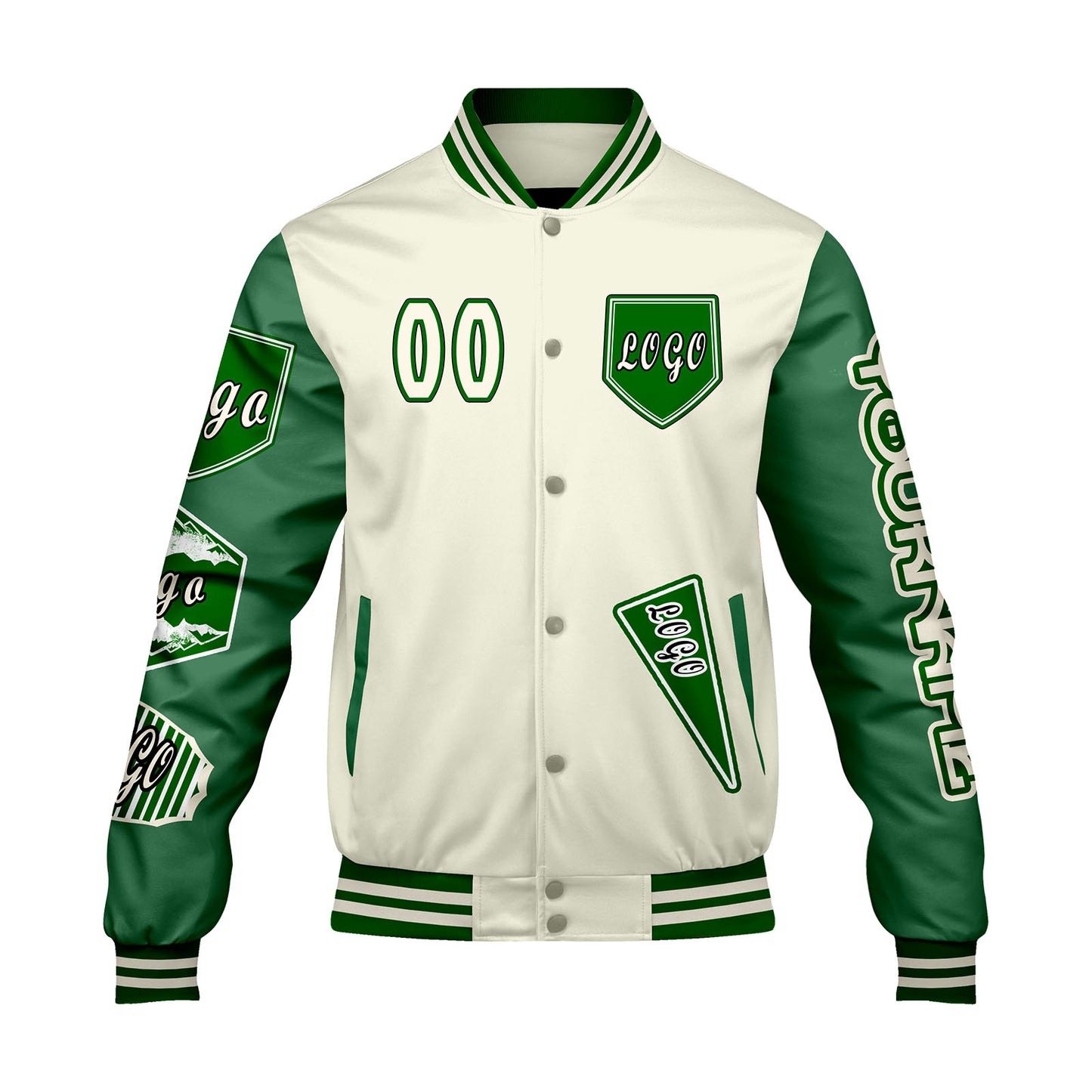 Custom White Grass Green Letterman Varsity Jacket Personalized Embroidery Printing