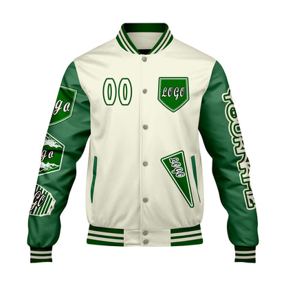 Custom White Grass Green Letterman Varsity Jacket Personalized Embroidery Printing