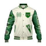 Custom White Grass Green Letterman Varsity Jacket Personalized Embroidery Printing