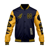 Custom Navy Yellow Letterman Varsity Jacket Personalized Embroidery Printing