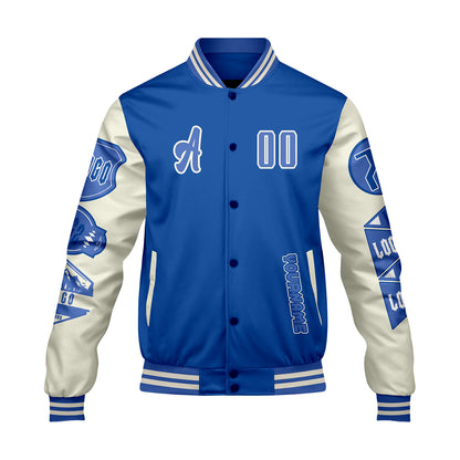 Custom Blue White Letterman Varsity Jacket Personalized Embroidery Printing