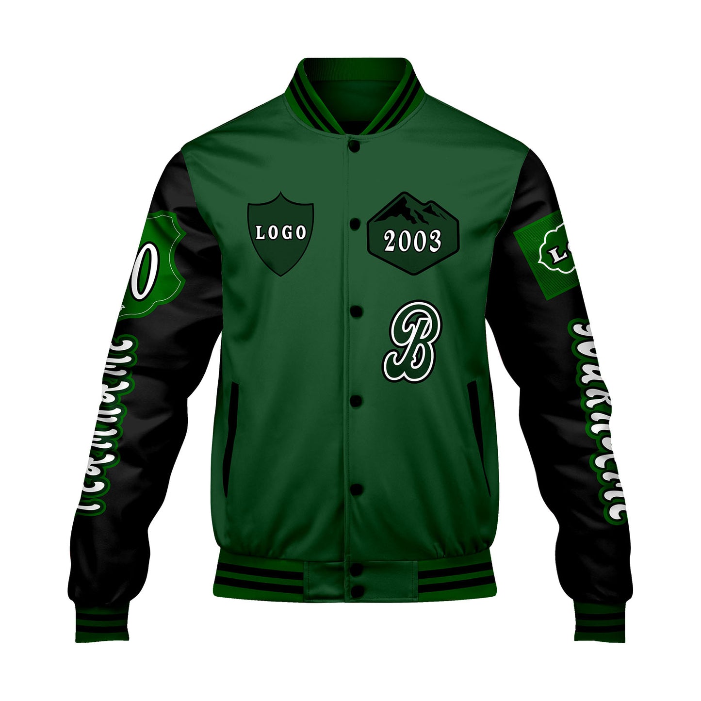 Custom Green Black Letterman Varsity Jacket Personalized Embroidery Printing