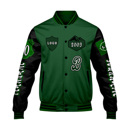 Custom Green Black Letterman Varsity Jacket Personalized Embroidery Printing