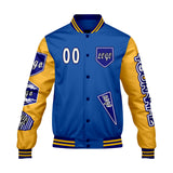 Custom Blue Yellow Letterman Varsity Jacket Personalized Embroidery Printing