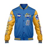 Custom Blue Yellow Letterman Varsity Jacket Personalized Embroidery Printing