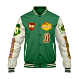 Custom Green White Letterman Varsity Jacket Personalized Embroidery Printing