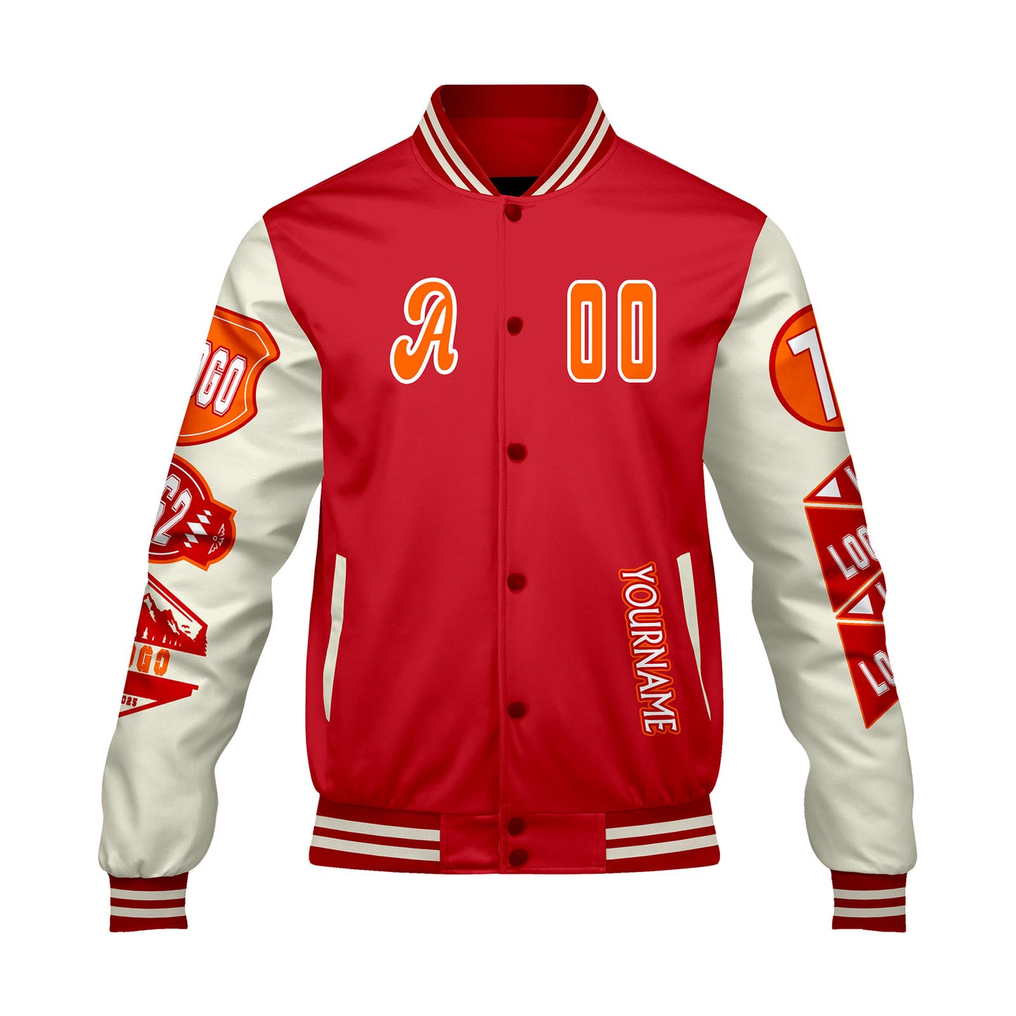 Custom White Red Letterman Varsity Jacket Personalized Embroidery Printing