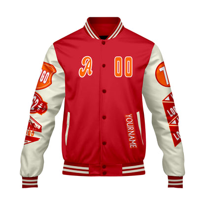 Custom White Red Letterman Varsity Jacket Personalized Embroidery Printing