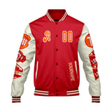 Custom White Red Letterman Varsity Jacket Personalized Embroidery Printing