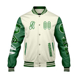 Custom White Grass Green Letterman Varsity Jacket Personalized Embroidery Printing