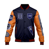 Custom Navy Orange Letterman Varsity Jacket Personalized Embroidery Printing