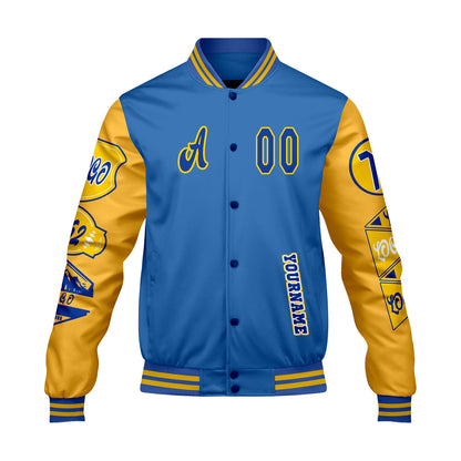Custom Blue Yellow Letterman Varsity Jacket Personalized Embroidery Printing