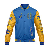 Custom Blue Yellow Letterman Varsity Jacket Personalized Embroidery Printing