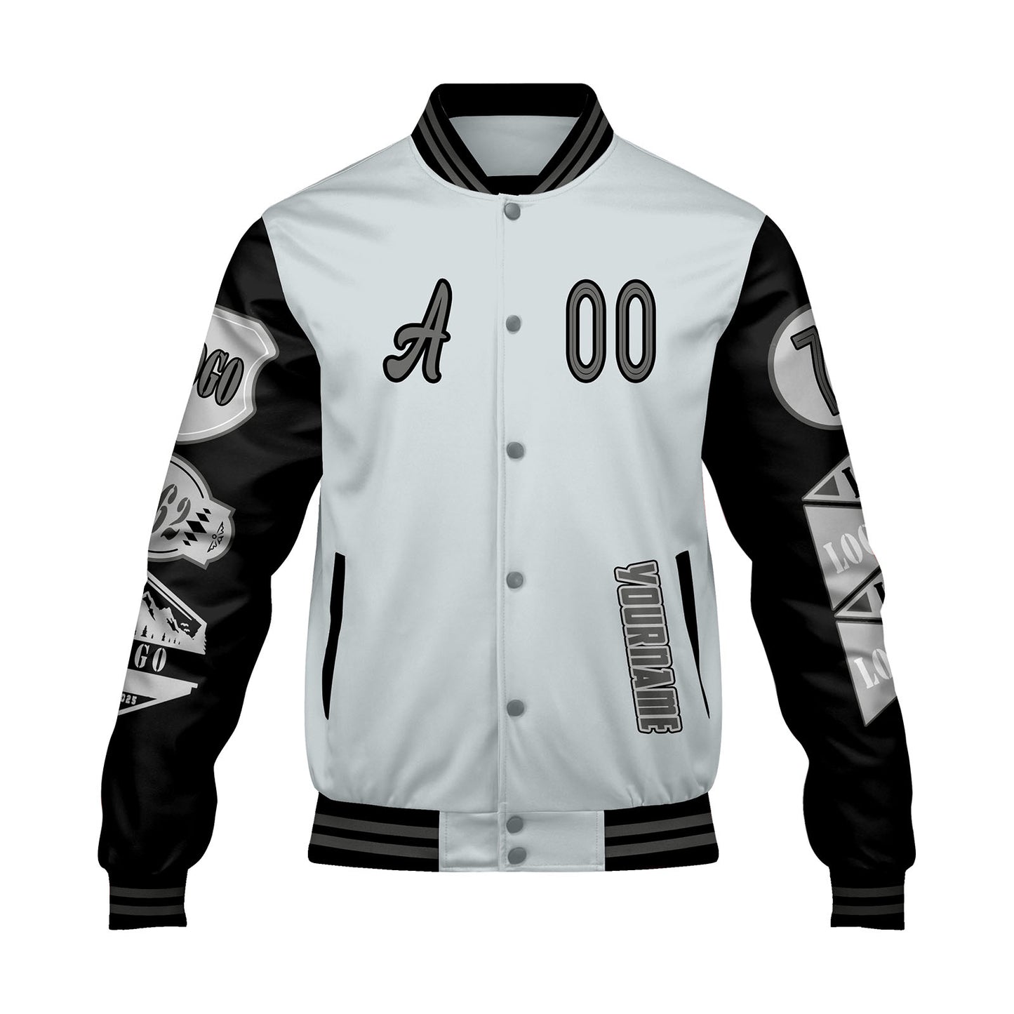 Custom Gray Black Letterman Varsity Jacket Personalized Embroidery Printing