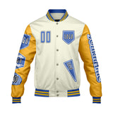 Custom White Yellow Letterman Varsity Jacket Personalized Embroidery Printing