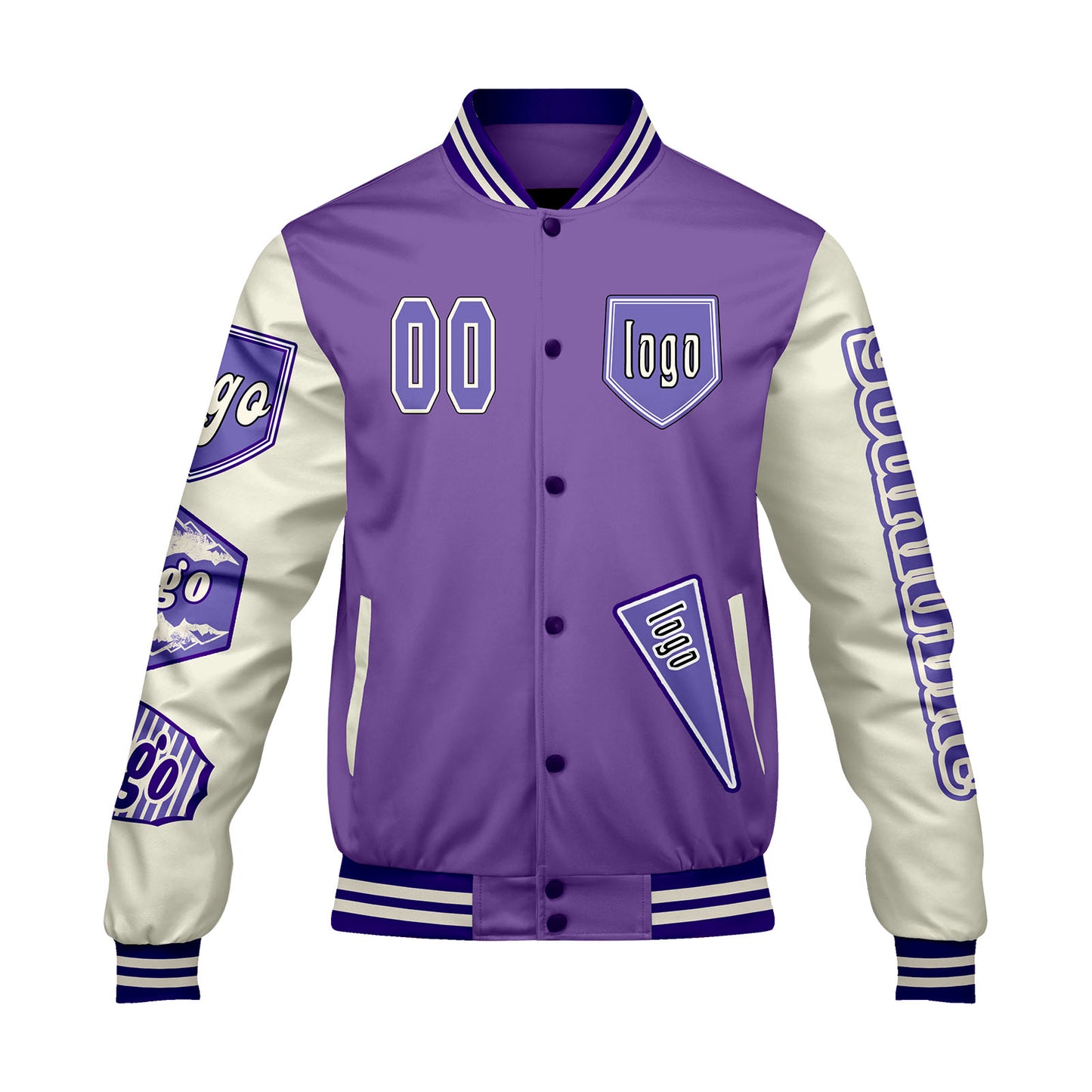 Custom Purple White Letterman Varsity Jacket Personalized Embroidery Printing