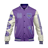 Custom Purple White Letterman Varsity Jacket Personalized Embroidery Printing