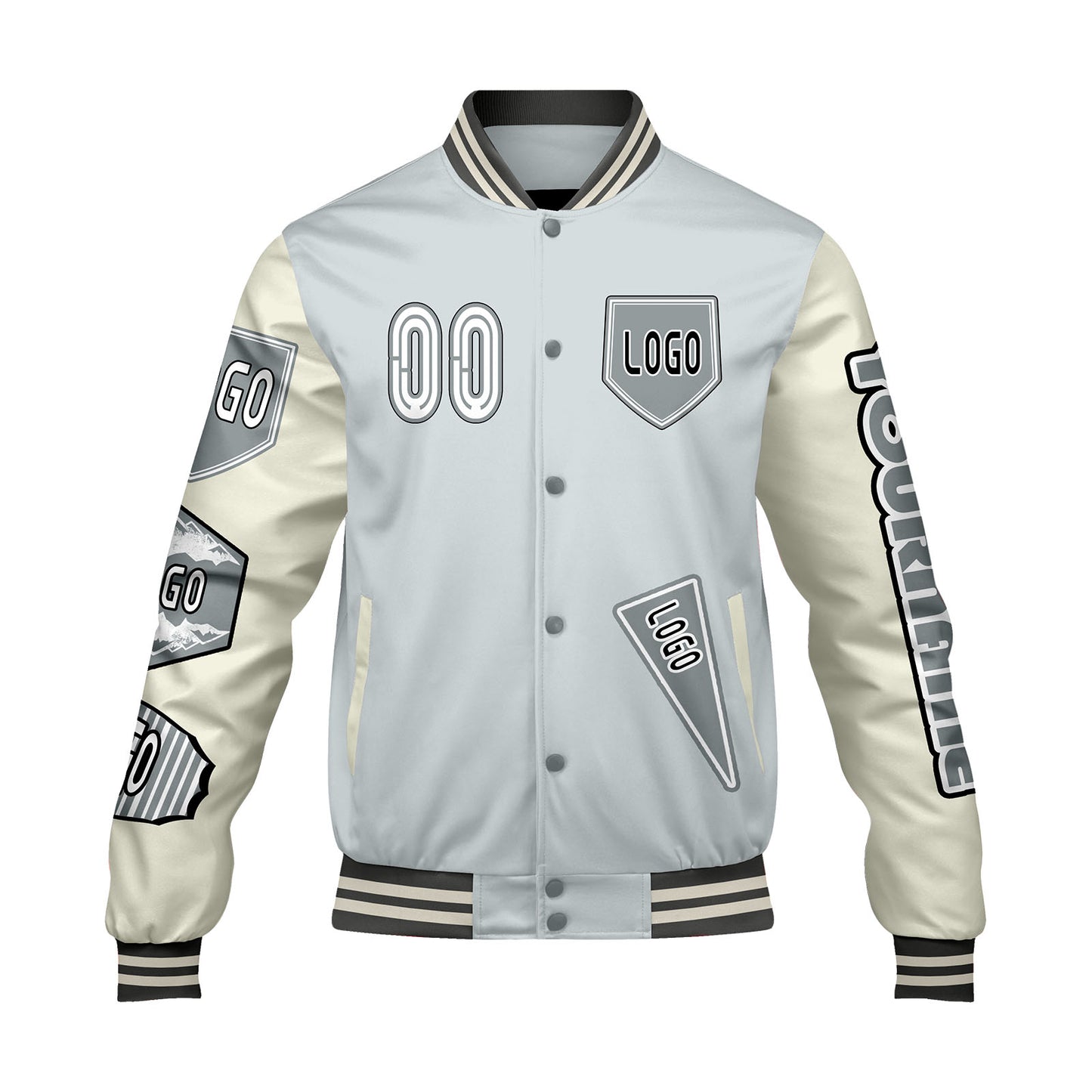 Custom Gray White Letterman Varsity Jacket Personalized Embroidery Printing
