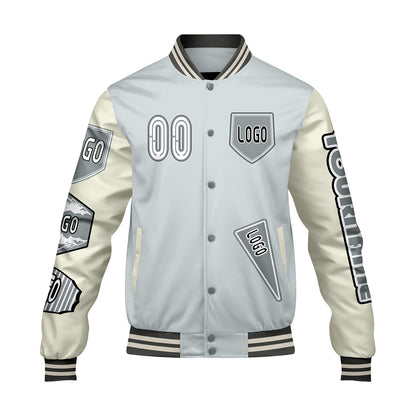 Custom Gray White Letterman Varsity Jacket Personalized Embroidery Printing