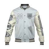 Custom Gray White Letterman Varsity Jacket Personalized Embroidery Printing