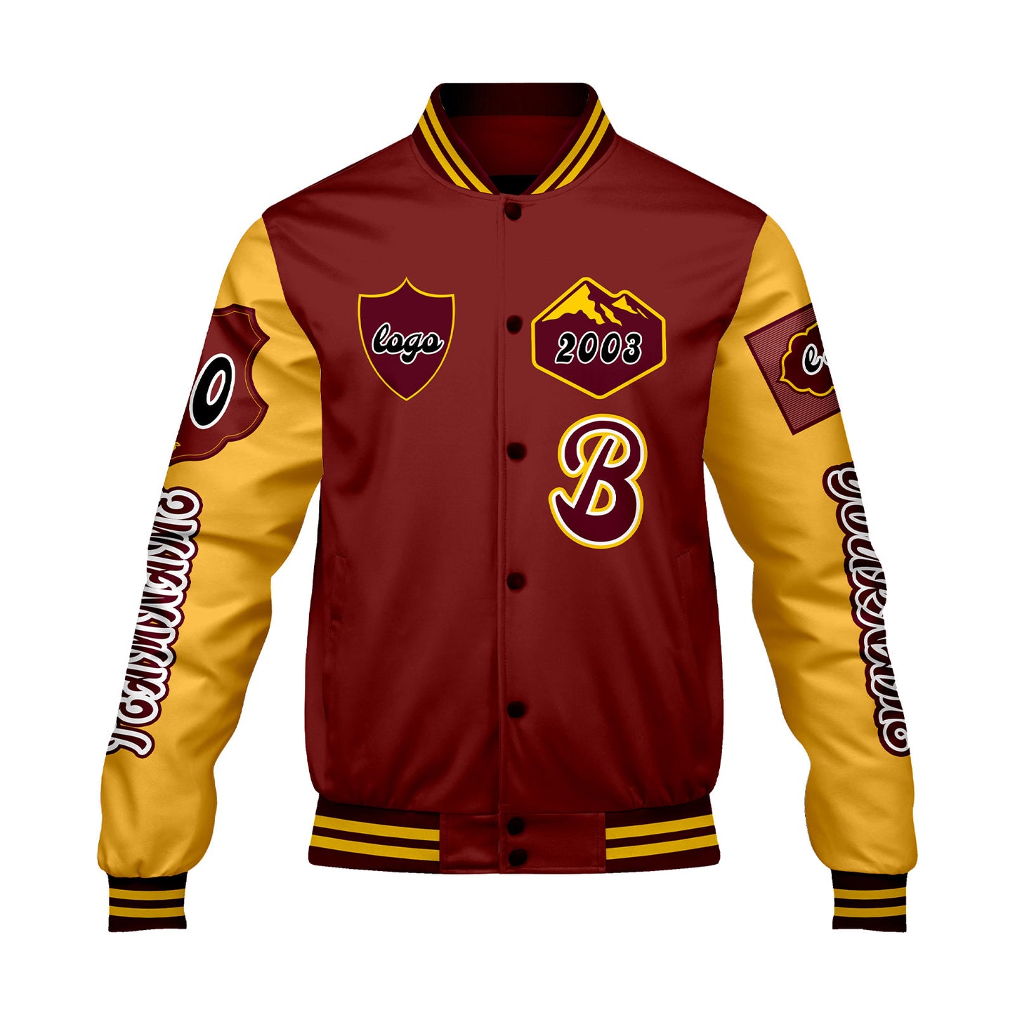 Custom Red Yellow Letterman Varsity Jacket Personalized Embroidery Printing