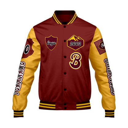 Custom Red Yellow Letterman Varsity Jacket Personalized Embroidery Printing