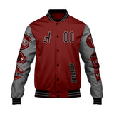 Custom Burgundy Gray Letterman Varsity Jacket Personalized Embroidery Printing