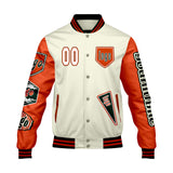 Custom White Bright Orange Letterman Varsity Jacket Personalized Embroidery Printing