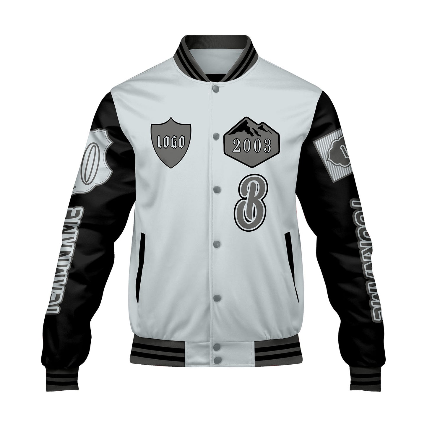 Custom Gray Black Letterman Varsity Jacket Personalized Embroidery Printing