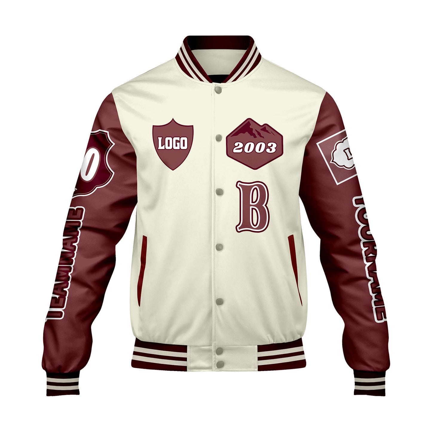 Custom White Maroon Letterman Varsity Jacket Personalized Embroidery Printing