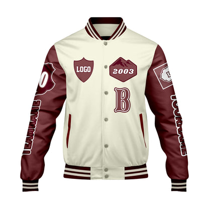 Custom White Maroon Letterman Varsity Jacket Personalized Embroidery Printing