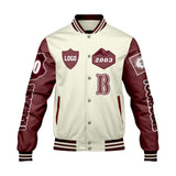 Custom White Maroon Letterman Varsity Jacket Personalized Embroidery Printing