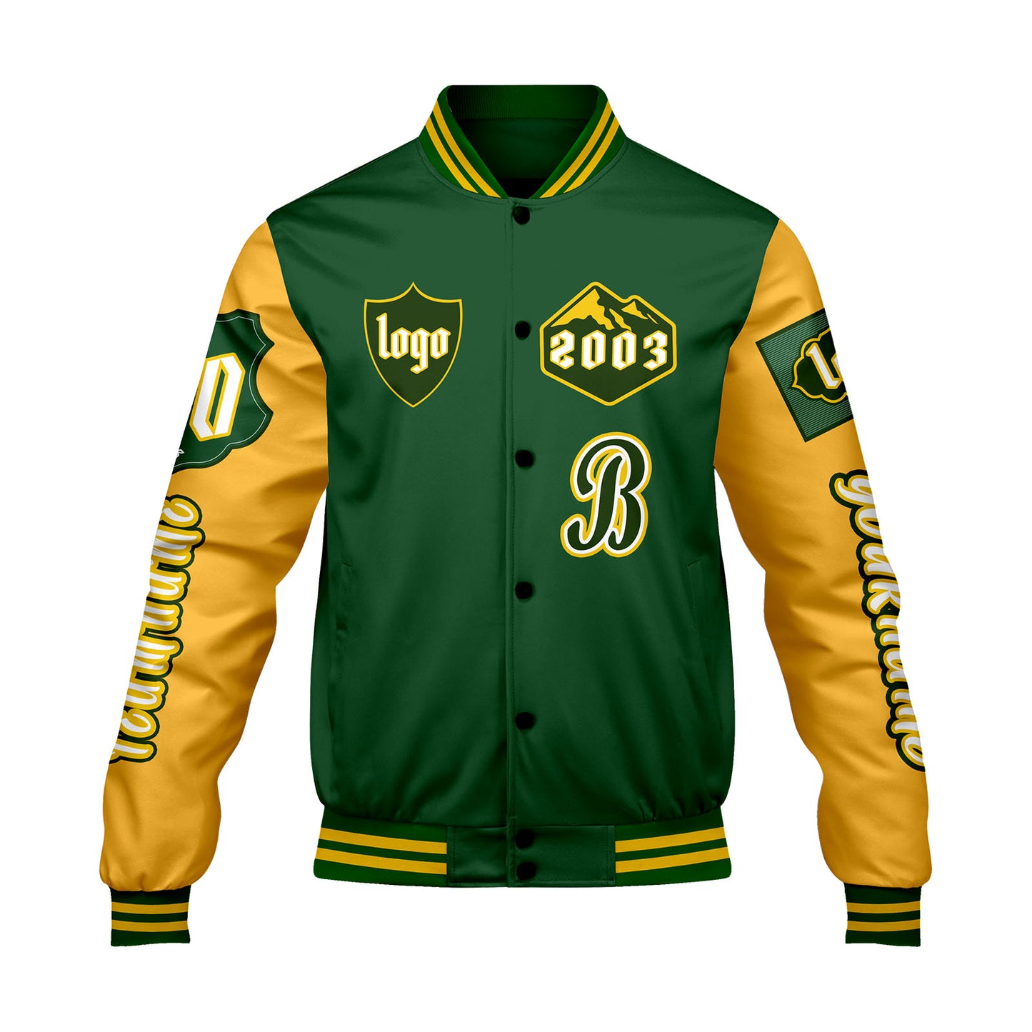 Custom Green Yellow Letterman Varsity Jacket Personalized Embroidery Printing