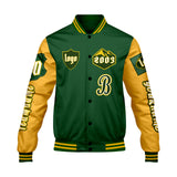 Custom Green Yellow Letterman Varsity Jacket Personalized Embroidery Printing