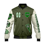 Custom Olive Green White Letterman Varsity Jacket Personalized Embroidery Printing
