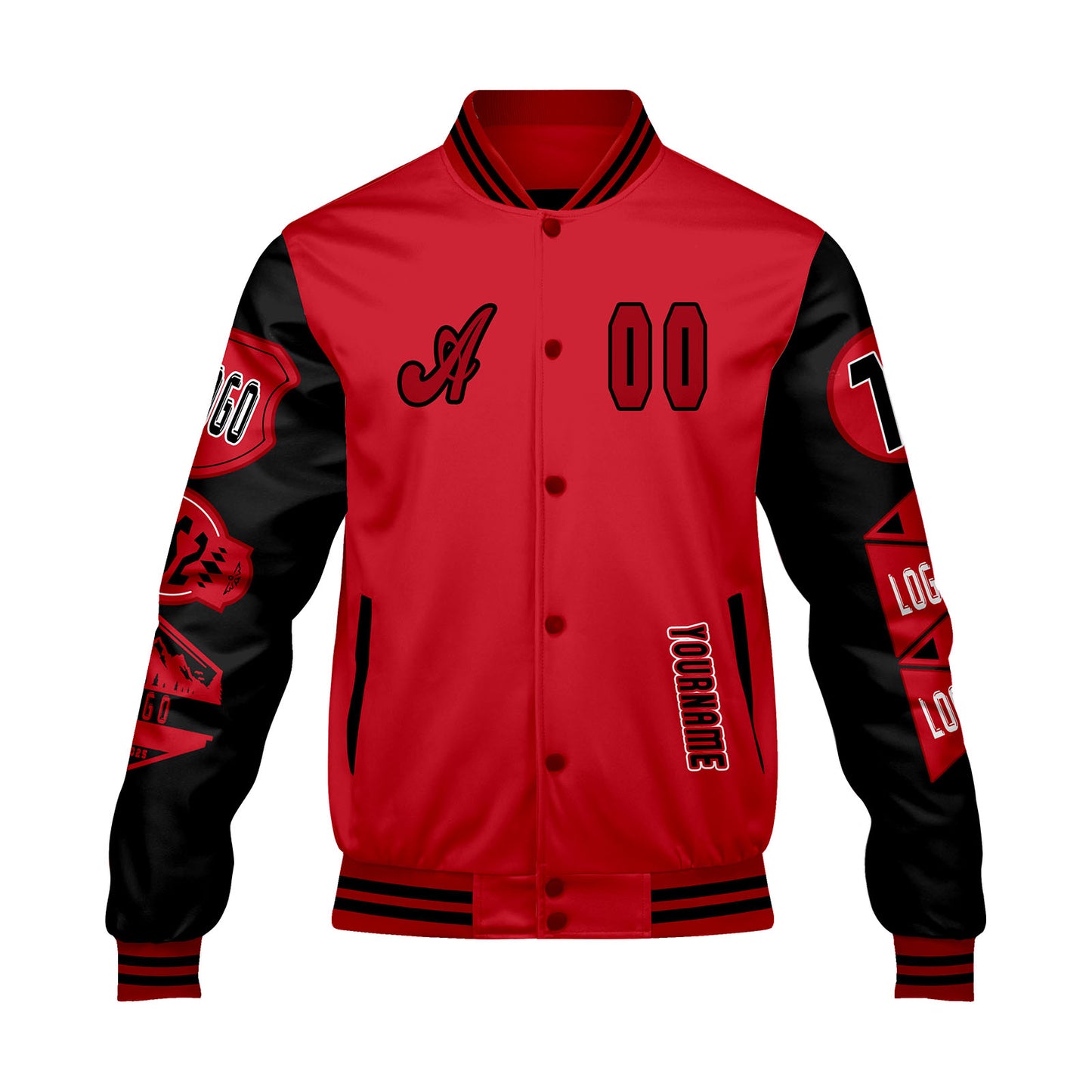Custom Red Black Letterman Varsity Jacket Personalized Embroidery Printing