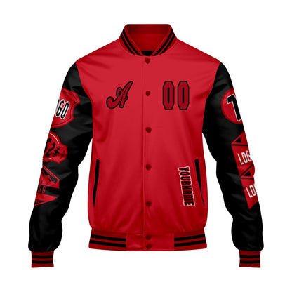Custom Red Black Letterman Varsity Jacket Personalized Embroidery Printing