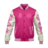 Custom Pink White Letterman Varsity Jacket Personalized Embroidery Printing