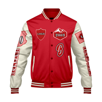 Custom Bright Red White Letterman Varsity Jacket Personalized Embroidery Printing