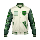 Custom White Military Green Letterman Varsity Jacket Personalized Embroidery Printing