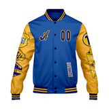 Custom Blue Yellow Letterman Varsity Jacket Personalized Embroidery Printing