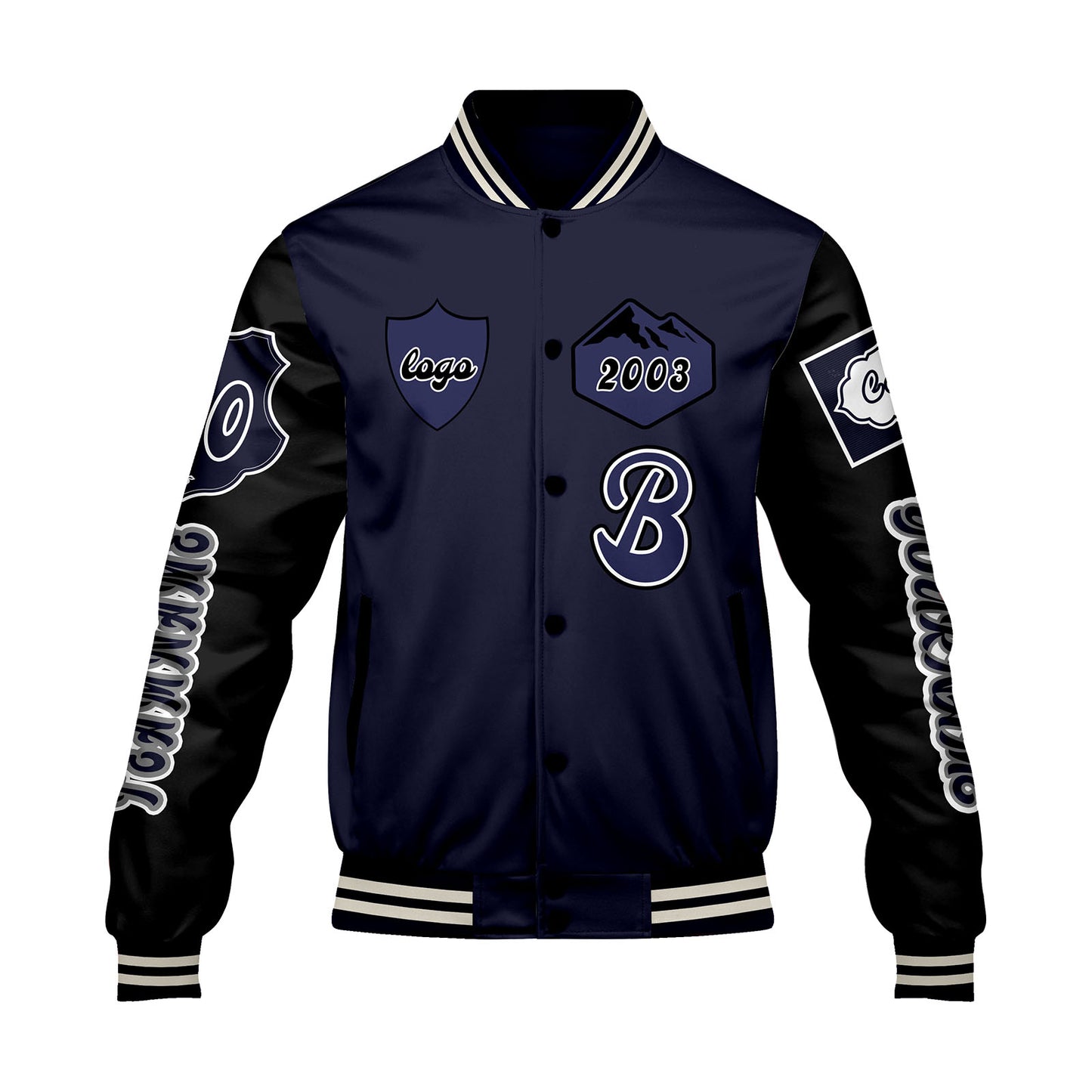 Custom Navy Black Letterman Varsity Jacket Personalized Embroidery Printing