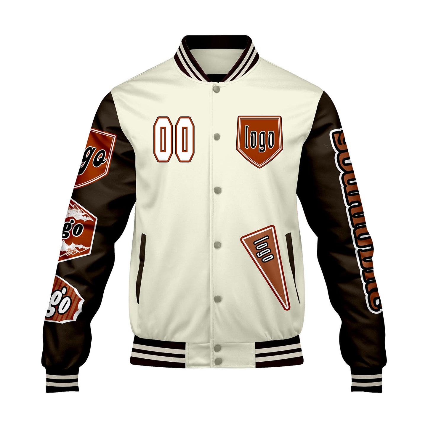 Custom White Brown Letterman Varsity Jacket Personalized Embroidery Printing