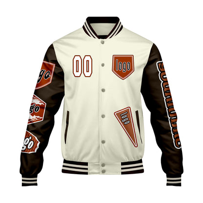 Custom White Brown Letterman Varsity Jacket Personalized Embroidery Printing